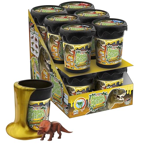 CRAZE Magic Slime DINOREX 12er Multipack | Schleim Kinder in 12x 110 ml Dosen mit Dinosaurier Spielzeug - Slime Set mit Überraschung, Kinderschleim sicher & rückstandsfrei