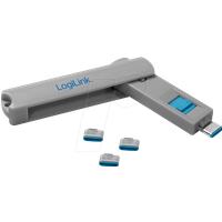 LogiLink AU0052 USB-C Port-Blocker (1x Schlüssel und 4X Schlösser), grau