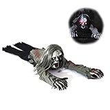 Halloween Electric Crawling Zombie, 43 Zoll Electric Crawling Ghost mit Horror Voice Sound Control Creeping Bloody Ghost Prop Halloween Party Decor Haunted House Requisiten