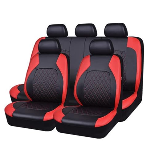 DmqQy Autositzbezug Leder für Tesla Model 3/Model Y/Model S/Model X Sitzkissen-Schutzbezüge für Vorder- und Rücksitze,A/9pcs Set Red