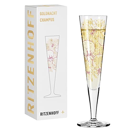 Ritzenhoff 1071031 Champagnerglas 200 ml – Serie Goldnacht Nr. 31 – Orchideen-Motiv mit Echt-Gold – Made in Germany