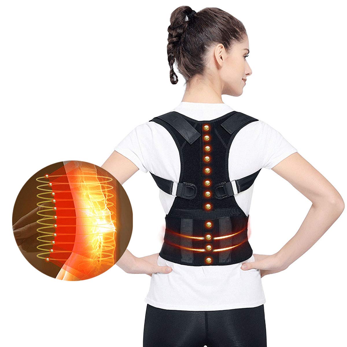 Rückenstütze Haltungskorrektur Geradehalter für Rücken Schulter Magnetische Haltungshöcker Korrekturstütze Schulter Rücken Taillen Stützgürtel Lordosenstütze für Schmerzen im Unteren und Oberen Rücken
