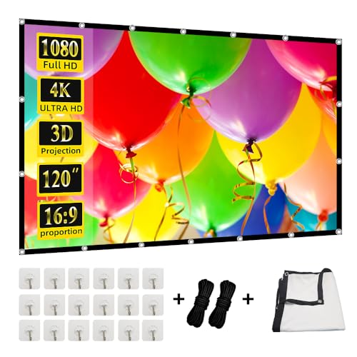 120 inch Projection Screen,GAINVANE 16:9 Foldable Anti-Crease Portable Projector Movies Screens for Home Theater Outdoor Indoor Support Double Sided Projection