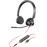 Plantronics Stereo-Headset 'Blackwire C3325' mit USB-A Anschluss und flexiblem Mikrofonarm, Schwarz