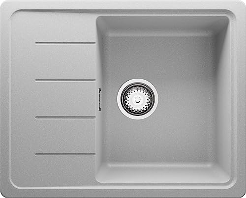 Spülbecken Grau 62 x 50 cm, Granitspüle + Siphon Klassisch, Küchenspüle ab 45er Unterschrank in 5 Farben mit Siphon, Einbauspüle von Primagran
