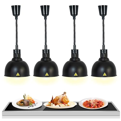Wärmelampe für Speisen, Buffet Wärmelampe Küche, Speisenwärmer Lampe mit 250W Glühbirne, Höhenverstellbar + Kühllöchern + Durchmesser 25cm(Size:4pcs)