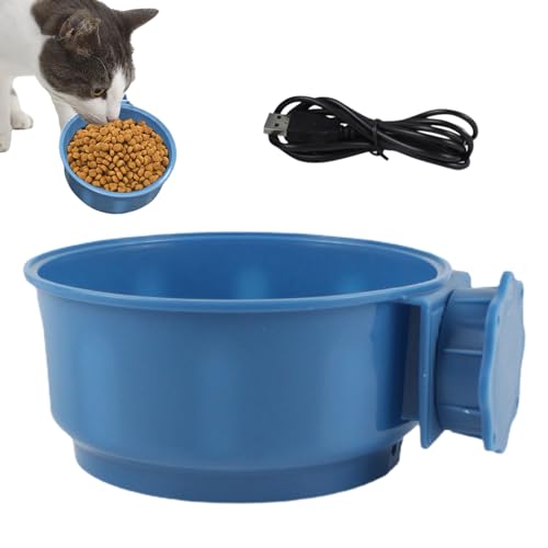Beheizter Wassernapf für Haustiere, beheizter Katzennapf | 600 ml Käfig-USB-Hundefutternapf | Blauer Wassernapf für kaltes Wetter, platzsparender Futternapf für Hühner, Enten, Papageien