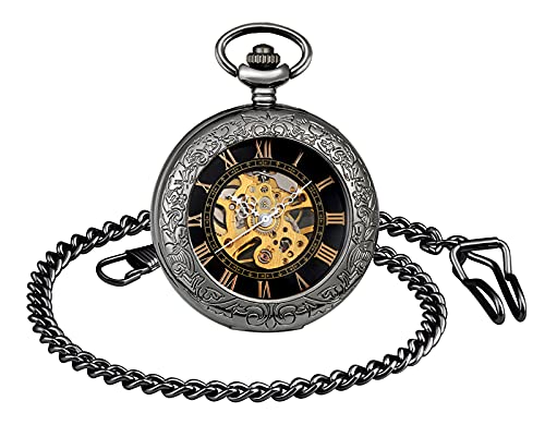 SUPBRO Damen Herren Taschenuhr Retro Zahnrad Mechanische Kettenuhr Uhr Steampunk Automatik Pocket Watch mit Halskette Pullover Kette