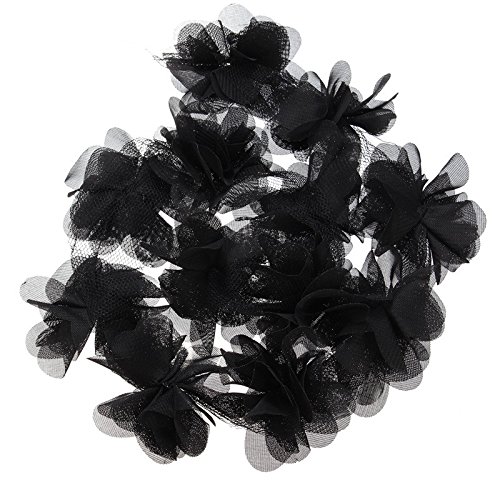 Yalulu 3D-Chiffon-Blüten, Spitzenbesatz, Tüllstoff, zum Basteln, Nähen, 4,5 m, Schwarz
