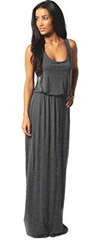 Mikos Damen-Kleid, Bodenlanges Maxikleid, ideal für Sommer und Urlaub, Boho-Style S M L 36 38 40 (369) (Antrazite, L/XL)
