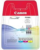 Canon CLI-521 C M Y Vorteilspack 3 Tintenpatronen (Cyan Magenta Gelb) (Veraltete Kunststoffverpackung 2018)