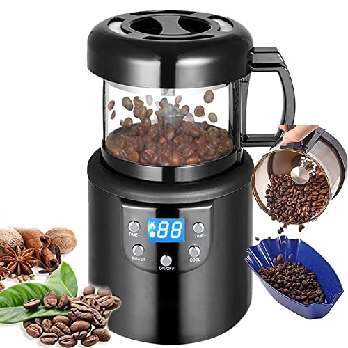 MXLPAS 2 In 1 KaffeeröStermaschine Mit AbküHlung, Automatischer 1400-W-KaffeeröSter, GleichmäßIge ErwäRmung/Kein Rauch, Mit Zeitsteuerung Und Led-Anzeige, 80–100 G