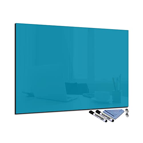 Glas-Magnettafel Blau 70x100 cm Whiteboard Wand Beschreibbar Magnetisch Pinnwand Küche Office Büro mit Zubehör Wochenplaner Abwischbar Deko Memoboard Tafel