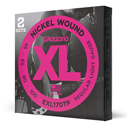 D'Addario EXL170TP vernickelte Stahlsaiten für E-Bass .045 - .100 Long Scale Regular Light (2er Pack) Sparpack