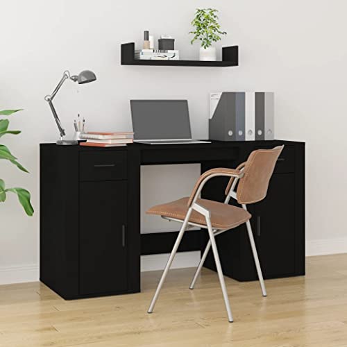CKioict Schreibtisch mit Stauraum kinderschreibtisch computertisch Bürotisch Geeignet für Büros, Wohnungen, leerstehende Räume Schwarz Holzwerkstoff