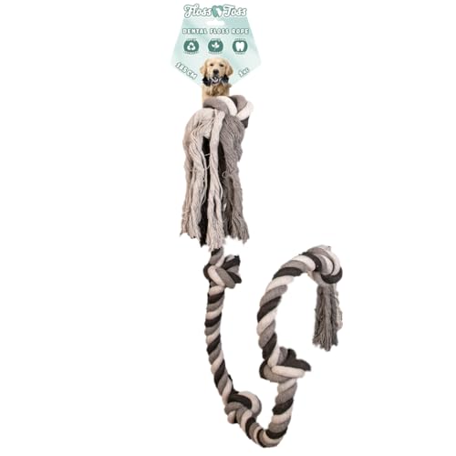 Floss Boss Zahnseide – sehr Robustes und sicheres Hundespielzeug – Hundeleine aus recycelter Baumwolle – graues Zugseil – 185 cm – 1 kg – 5 Knoten