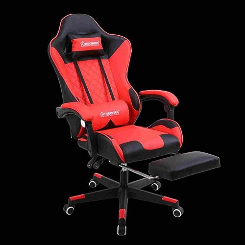 Herzberg, HG8081-RED Büro-und Gaming-Stuhl, PVC-Leder, verstellbar, gepolstert, mit Nackenkissen und Lendenwirbelstütze, 360 Grad drehbar, maximale Traglast: 120 kg, Rot, L