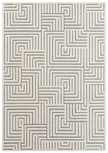 Elle Decoration New York Flauschiger Kurzflor Teppich Moderner Wohnzimmerteppich – Hoch Tief Effekt Weich Labyrinth Muster - für Wohnzimmer Schlafzimmer Küche oder Esszimmer Creme Grau, 120x170cm