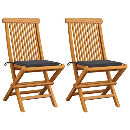 Youuihom Lounge-Stuhl Stühle für den Rasen Terrassenstuhl Gartenstühle mit Anthrazit Kissen 2 STK. Massivholz Teak Geeignet für Pool, Garten, Rasen, Outdoor
