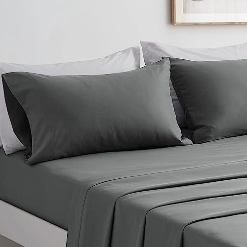 FARFALLAROSSA Komplettes Bettwäsche-Set für Doppelbetten, Bettlaken und Kissenbezüge, Mikrofaser, für Bett mit 180 cm, Dunkelgrau
