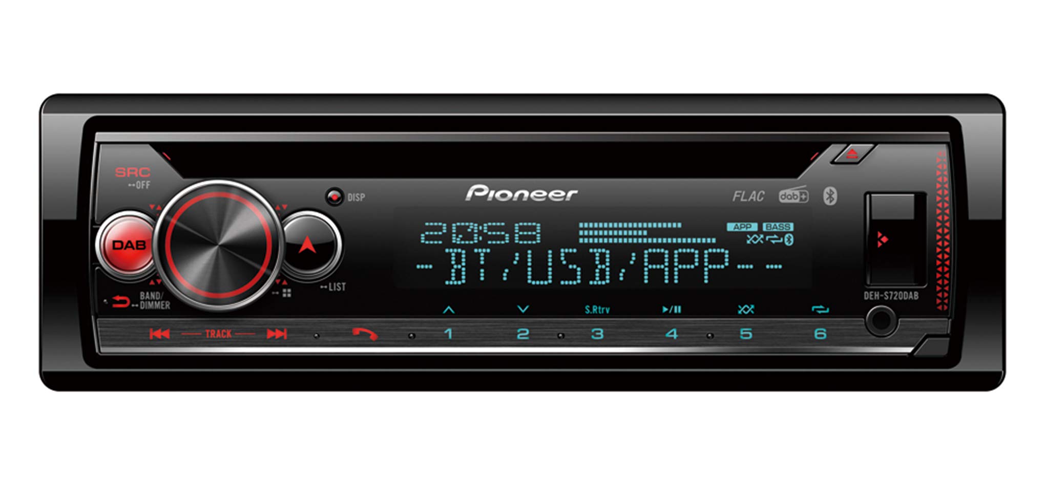 Pioneer DEH-S720DAB, 1DIN Autoradio , CD-Tuner mit FM und DAB+ , Bluetooth , MP3 , USB und AUX-Eingang , RGB – Beleuchtung , Freisprecheinrichtung , Smart Sync App , 13- Band Equalizer
