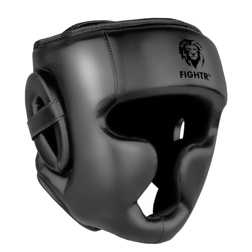 FIGHTR® Kopfschutz mit bestem Sitz für maximalen Schutz | Boxhelm für Sparring | Verstellbare Größe für Boxen, MMA, Muay Thai, Kickboxen & Kampfsport (All Black, L/XL)
