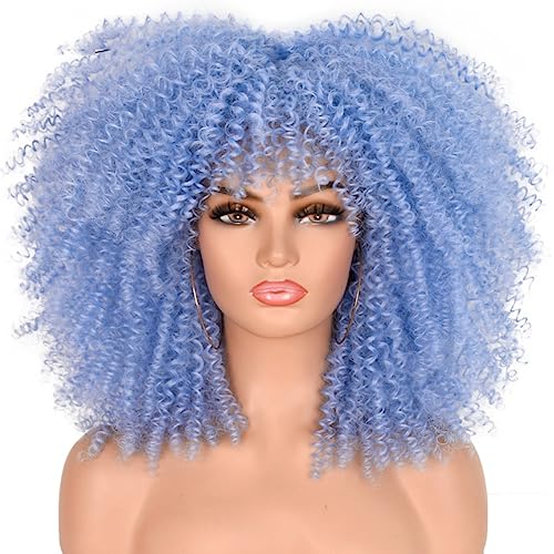 Perücke Lockige Afro-Perücken für schwarze Frauen, kurze verworrene lockige Perücken mit Pony, 40,6 cm, braunes Afro-Haar, synthetische Faser, leimloses Cosplay-Haar