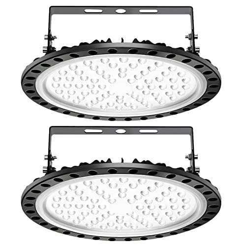 2 Pack LED UFO Industrielampe, Papasbox 300W LED Hallenstrahler Deckenleuchte High Bay Licht, SMD 2835 LED Flutlicht Pendelleuchten, Kaltweiß 6000-6500K, Industriebeleuchtung Werkstattlampe