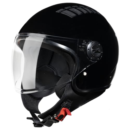 VINZ Como Jethelm mit Visier Herren und Damen | in Gr. XS-XL | Roller Helm Jet Helm Mopedhelm | ECE 22.06 Zertifiziert | Motorradhelm | Schwarz