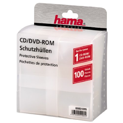 Hama CD-Rom/DVD-Rom/Blu-ray Schutzhüllen (Slim-Design, Sleeve aus Kunststoff, 100 Stück) transparent