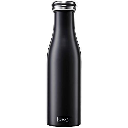 Lurch 240908 Isolierflasche / Thermoflasche für heiße und kalte Getränke aus doppelwandigem Edelstahl 0,5l, Mattschwarz, 7.7 x 7.7 x 26.3 cm
