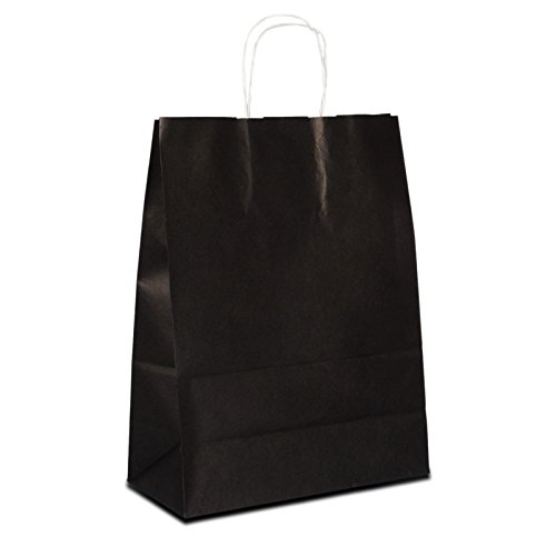 50 x Papiertaschen schwarz 18+08x22 cm | Papiertragetaschen mit Kordel | Kraftpapiertüten | Papiertaschen klein | HUTNER