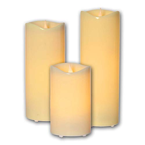 große LED Außen-Kerze, GRANDE, mit Timer, 3er Set, Höhen: 21cm, 31cm und 38cm