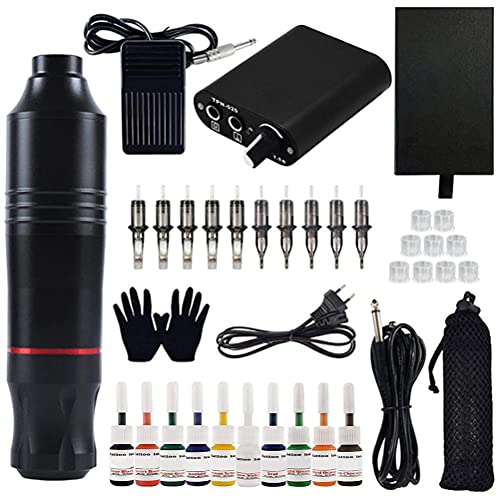 CeFoney Tattoo Maschine Set,Tattoo Komplettes für Anfänger Tattoo Netzteil Kit ,DIY Tragbare ​Tattoo Pen Nadeln Netzteil Fußpedal Clip Kabel Tinte und Tintenbecher für Tattoo Anfänger