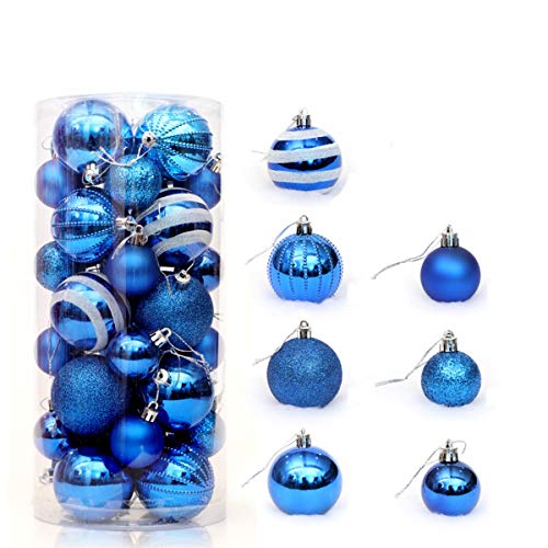 24 Stück Weihnachtskugeln Glänzend Glitzernd Matt Christbaumkugeln Weihnachten Baumschmuck Blau