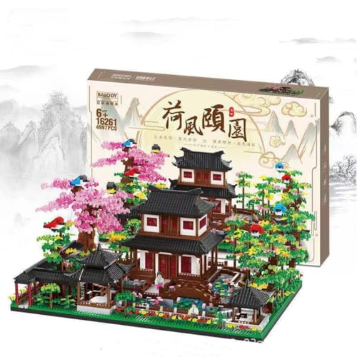 Modular Haus Bausteine, 4997 Teile Chinesische Architektur Modellbausatz, Sakura Baumhaus Bausatz für Erwachsene, Modular Architektur Spielzeug (Schwarz)