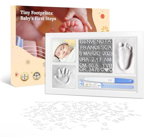 Bilderrahmen für Neugeborene Hände und Füße, Geschenkideen für Geburt und Taufe, personalisierbar, 33 x 23 x 3 cm