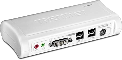 TRENDnet TK-204UK 2-Port DVI USB KVM Switch und Kabel Kit mit Audio (Manage Zwei PCs, 2 x USB Keyboard und Mouse Ports, 2 x Bonus USB 2.0 Ports, 2-Wege Audio Support)