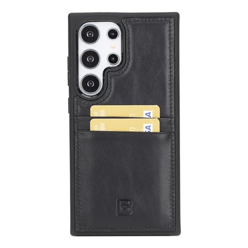 BOULETTA Schutzhülle für Samsung Galaxy S24 Ultra mit Kartenfächern und RFID-Blockierung, handgefertigte Echtlederhülle für Damen und Herren 17.3 cm, Schwarz
