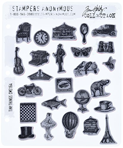 Stampers Anonymous Tim Holtz Haftende Stempelsets, künstlerische Werkzeuge, Gummistempel Tiny Things rot