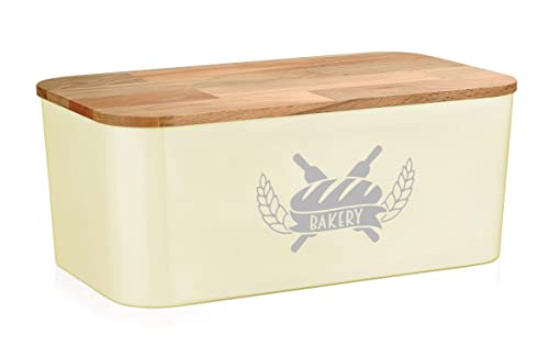 Lashuma Brot Aufbewahrungsbox 36x21 cm mit Deckel, Brotdose eckig, Brotbehälter Beige