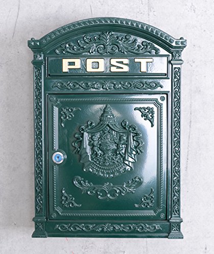 Historischer Wandbriefkasten Aluminiumguß Briefkasten grün Landhausstil Postbox Briefbox neu LTA314 Palazzo Exklusiv