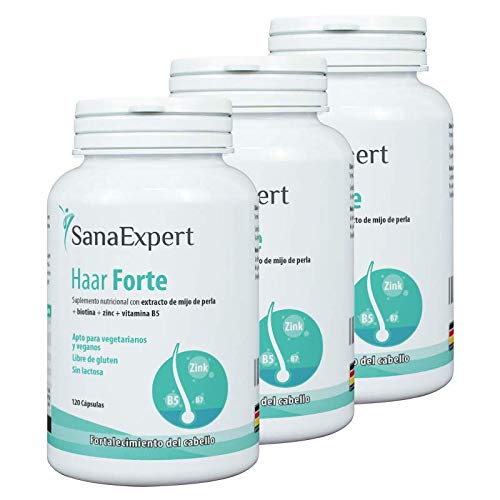 SanaExpert Haar Forte Vitamine für Haare & Nägel, mit Biotin Kieselsäure Perlhirse Zink, für Mann & Frau,120 Kapseln (3)