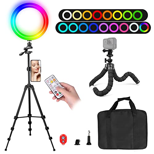 Ringlicht mit 139,7 cm ausziehbarem Stativ und Handy-Halter, 10 Farben, LED RGB Kamera Selfie Halo-Licht für Fotografie, Make-up, YouTube-Video, Vlogging, Live-Streaming