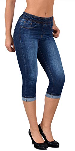 ESRA Damen Capri Jeans Hose Skinny Jeanshose mit Gummibund Caprijeans bis Übergröße J460