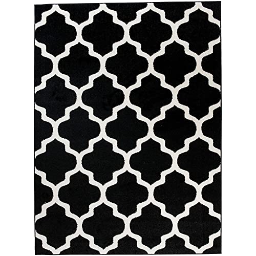 We Love Rugs - Carpeto Orientalisches Marokkanisches Teppich - Flor Modern Designer Muster - Wohnzimmer Schlafzimmer Esszimmer - Schwarz Weiß - 200 x 290 cm