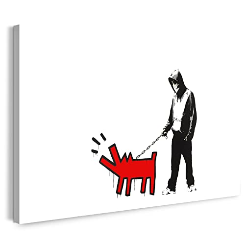Leinwandbild Banksy Keith Haring - Bellender Hund, Pop-Art Modern Street-Art, Kunstdruck Klein bis Groß XXL - Wohnzimmer, Schlafzimmer