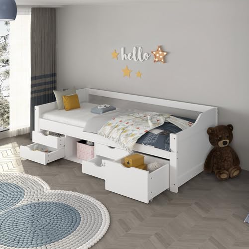 Home Deluxe - Kinderbett Cosmos - 90 x 200 cm, Farbe: Weiß, inkl. Matratze, Schubladen und Lattenrost - Variantenauswahl I Kinderbettchen Jugendbett Babybett