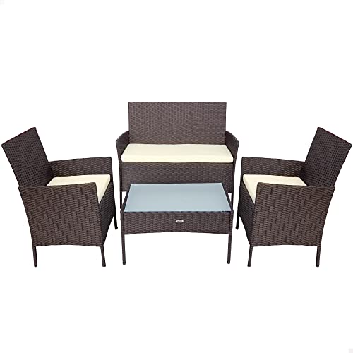 Aktive 61069 Rattan-Gartenmöbel 2 Sessel + 1 Sofa + 1 Tisch