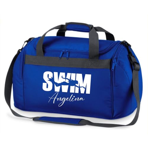 minimutz Sporttasche Schwimmen für Kinder - Personalisierbar mit Name - Schwimmtasche Swim Duffle Bag für Mädchen und Jungen (Royalblau)